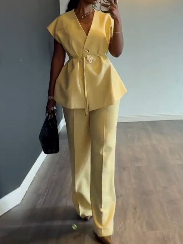 Sleeveless casual solid color two - piece set - MismiDaily - Two - piece