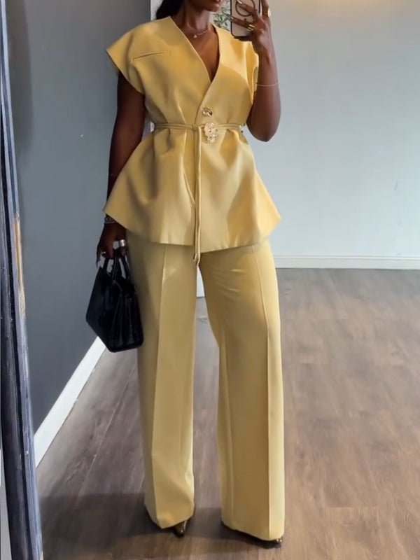 Sleeveless casual solid color two - piece set - MismiDaily - Two - piece