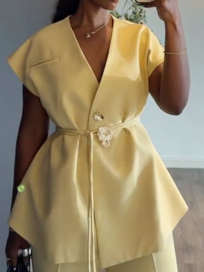 Sleeveless casual solid color two - piece set - MismiDaily - Two - piece