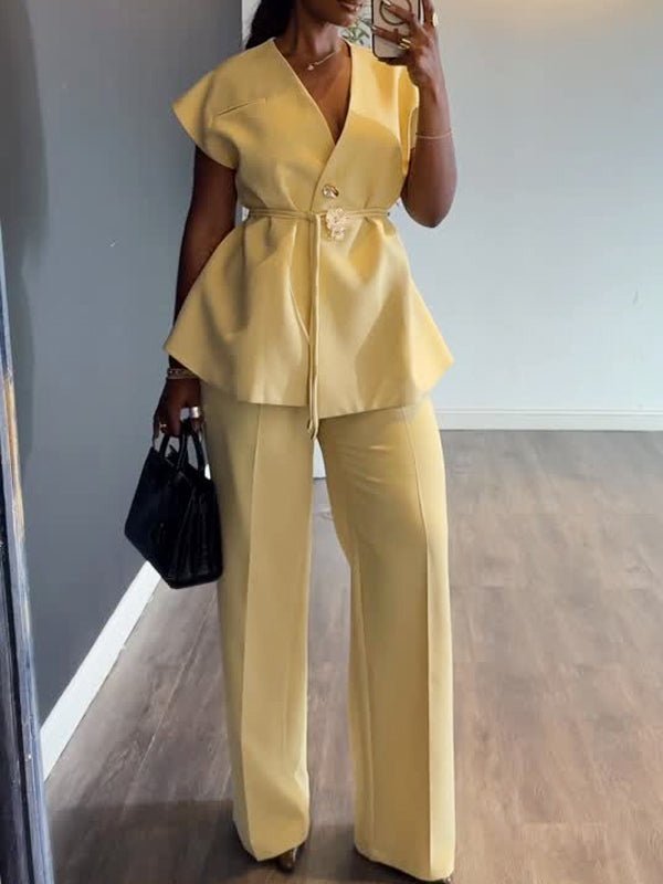 Sleeveless casual solid color two - piece set - MismiDaily - Two - piece