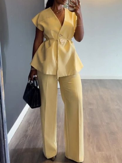 Sleeveless casual solid color two - piece set - MismiDaily - Two - piece