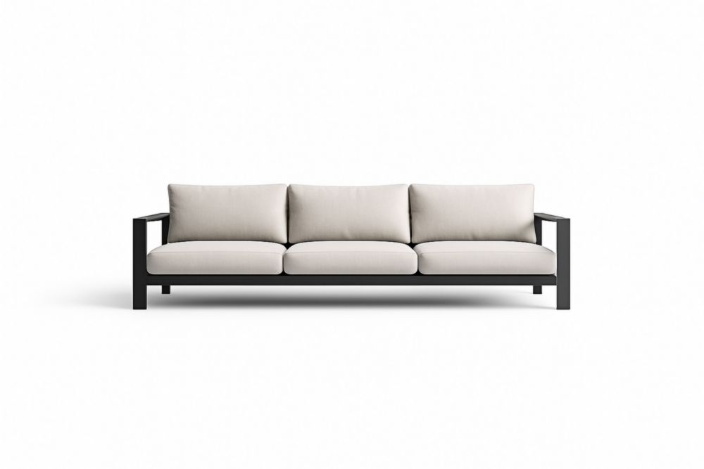 Canapé 3 places aluminium coussins polyester Blanc/Noir 220cm