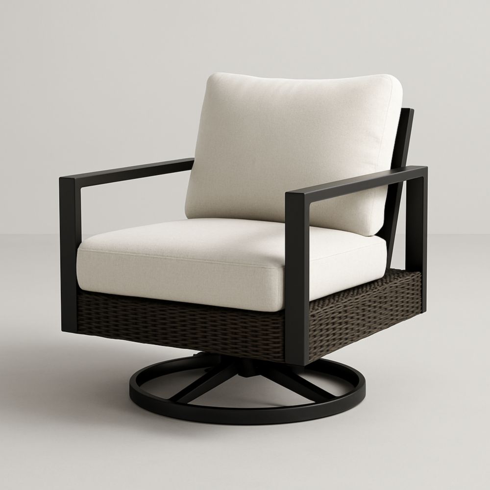 Fauteuil d'extérieur à accoudoirs pivotants, en aluminium et résine tressée