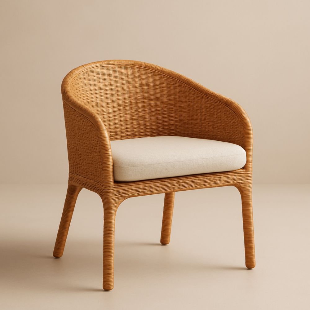 Fauteuil en rotin naturel avec coussin beige