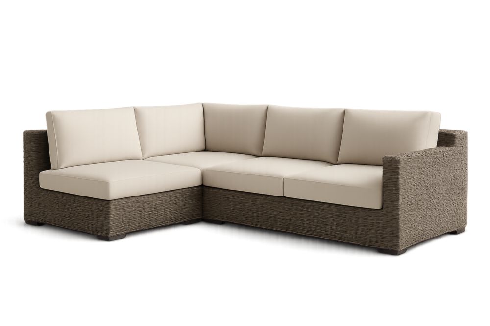 Canapé d'angle de jardin en rotin synthétique avec coussins en polyester beige