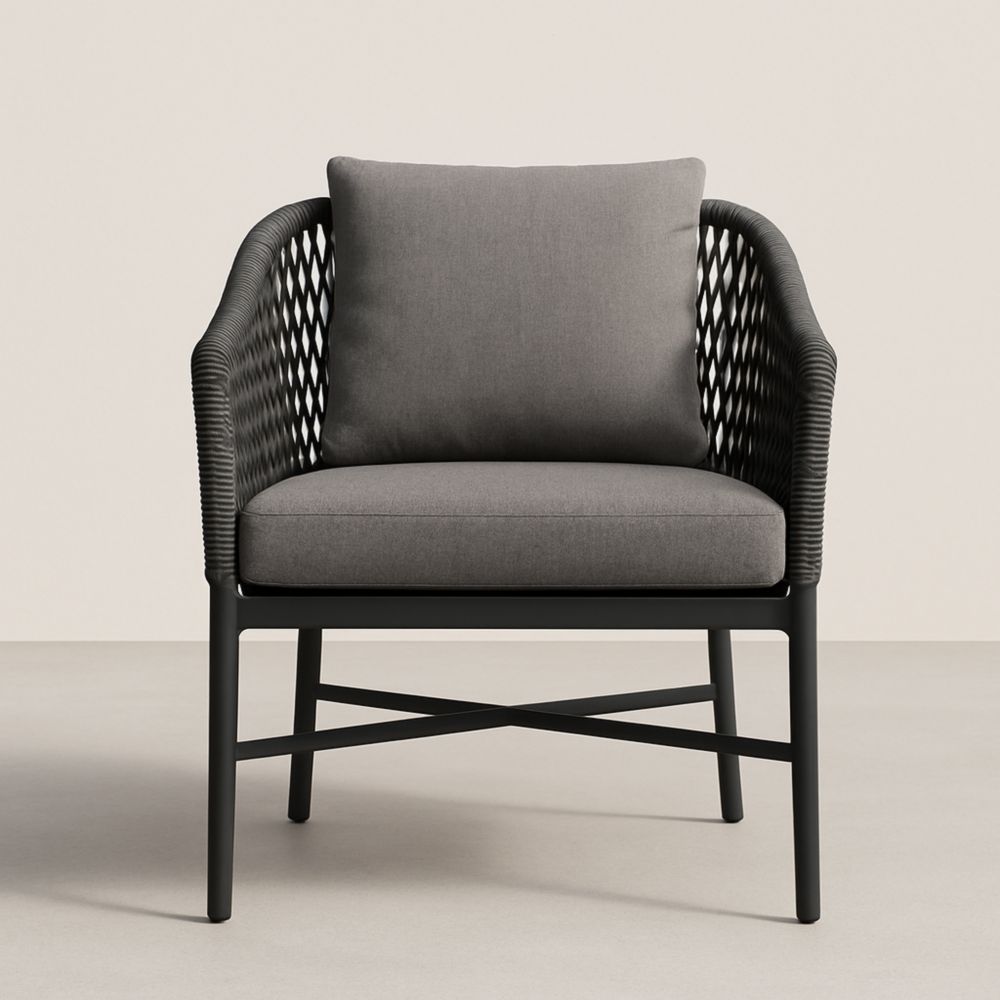 Fauteuil en aluminium et corde anthracite avec coussin en polyester