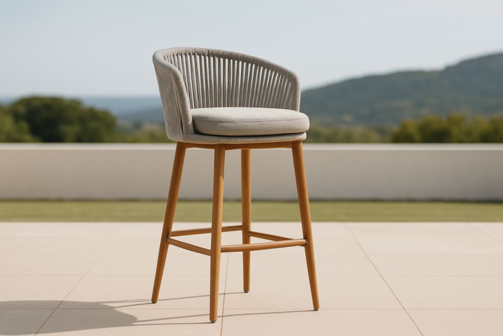 Chaise de bar en bois et corde synthétique Gris