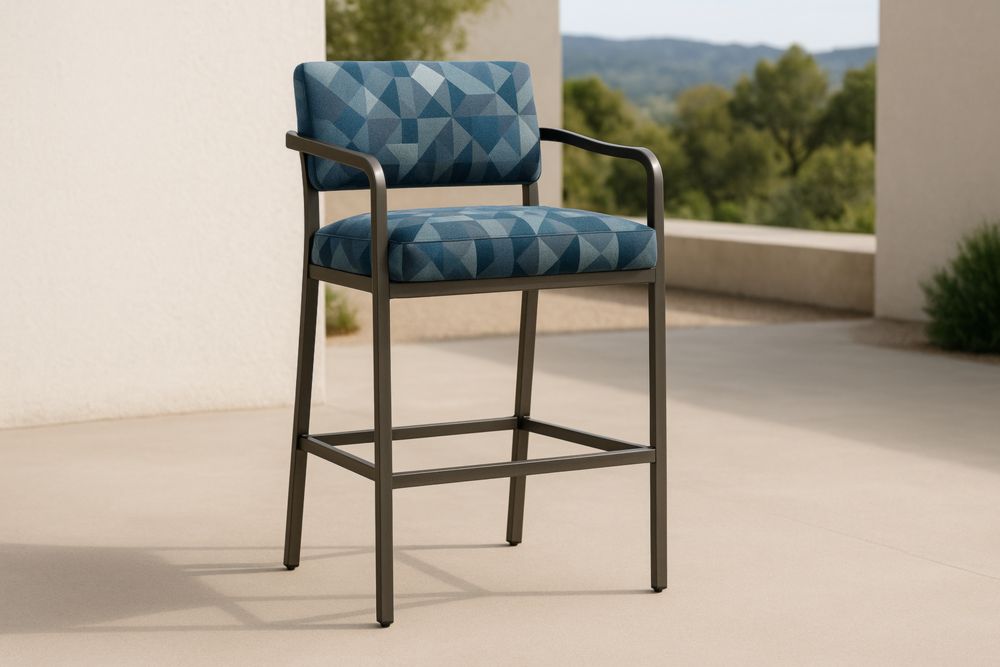 Chaise de Bar en Métal et Polyester Bleu à Motifs