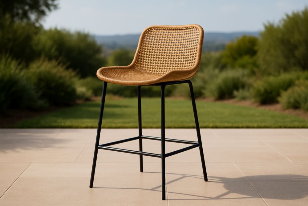 Chaise de bar rotin synthétique caramel pieds métal noirs