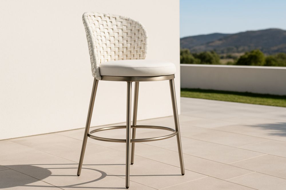 Tabouret de Bar Extérieur Aluminium Cordage Polyéthylène Blanc