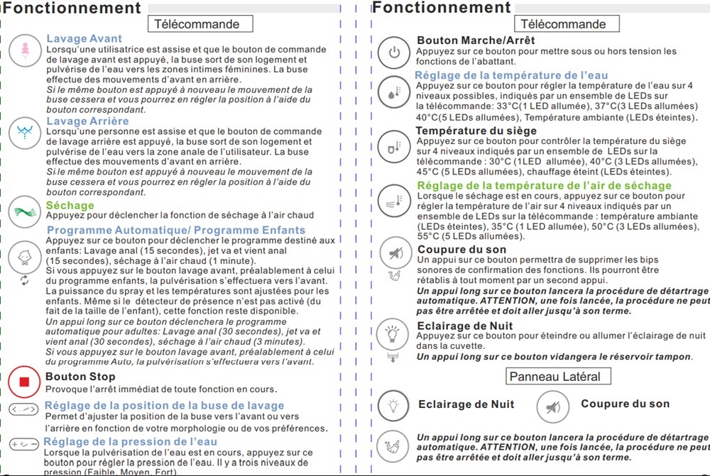 fonctionnalit&eacute;s lavage et s&eacute;chage