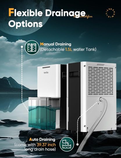 Home Dehumidifiers - Dehumidifiers with Drain Pipe for Large Rooms, Bathroom, Closet, Intelligent Humidity Control, Auto Shut Off Protection, 3 Modes