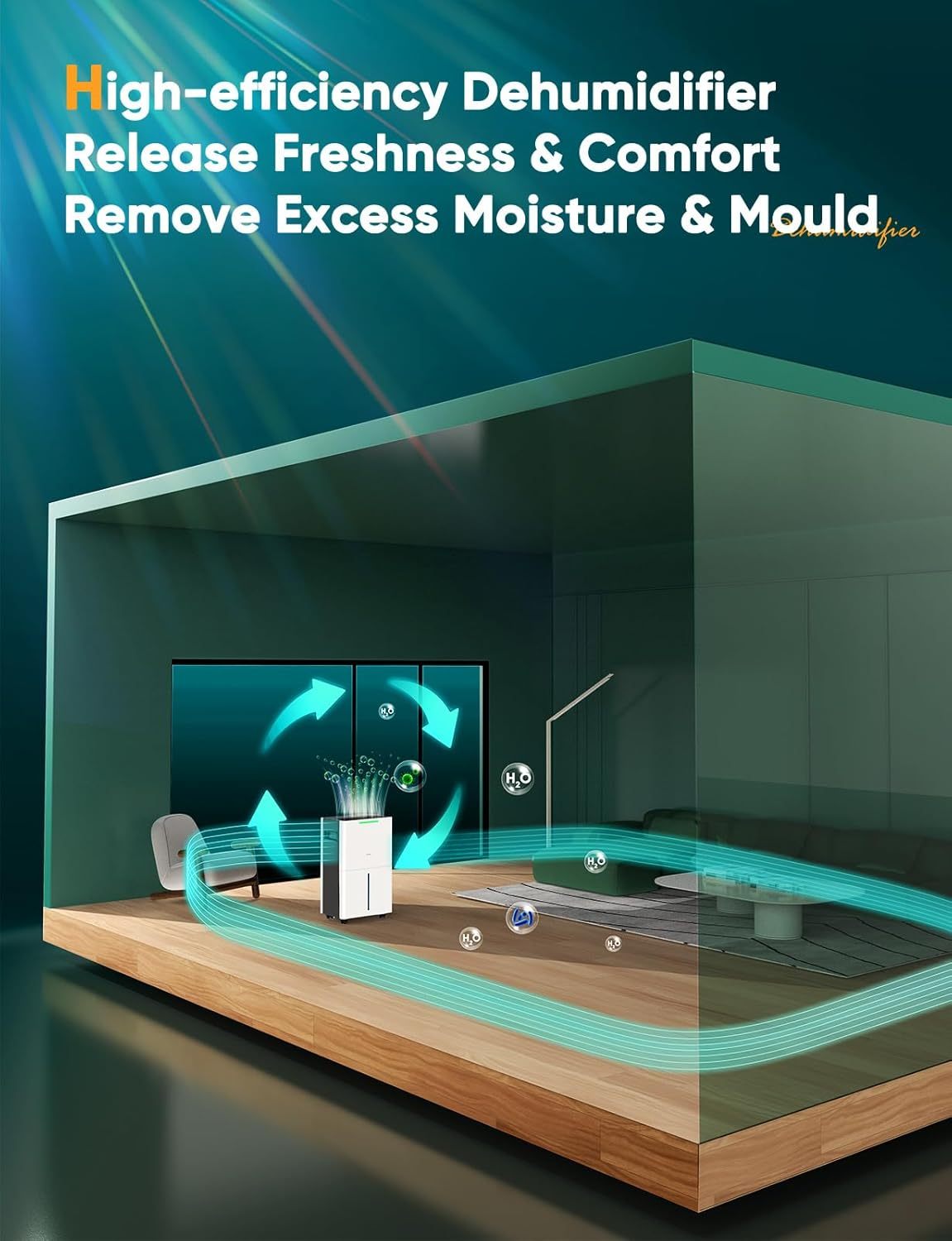 Home Dehumidifiers - Dehumidifiers with Drain Pipe for Large Rooms, Bathroom, Closet, Intelligent Humidity Control, Auto Shut Off Protection, 3 Modes