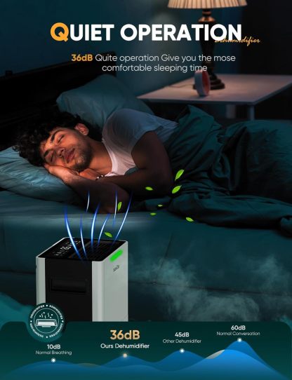 Home Dehumidifiers - Dehumidifiers with Drain Pipe for Large Rooms, Bathroom, Closet, Intelligent Humidity Control, Auto Shut Off Protection, 3 Modes