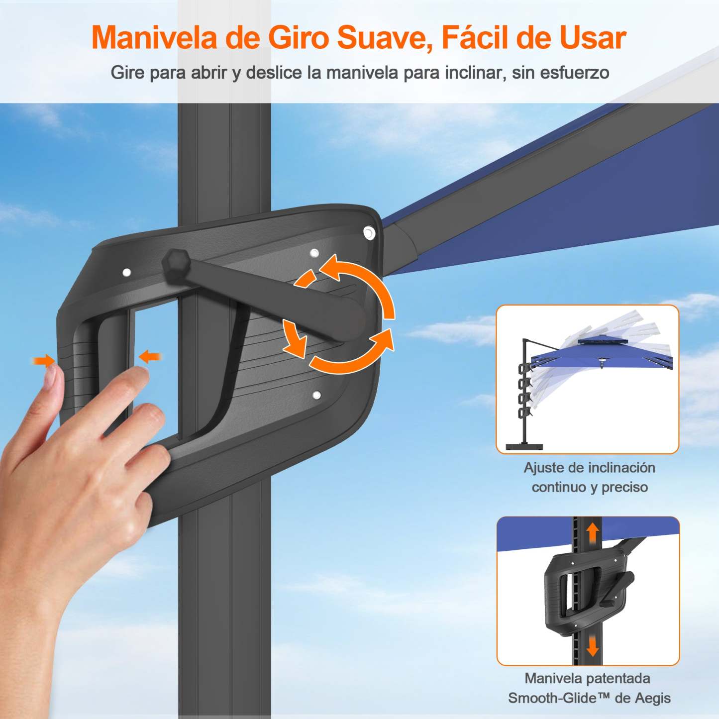 Patioslife Aegis Pro | Parasol Lateral Excéntrico 3x3m con LED Solar — Estructura de Aluminio Termolacado, Sombrilla Inclinable y Giratoria 360°