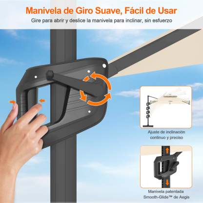 Patioslife Aegis Pro | Parasol Lateral Excéntrico 3x3m con LED Solar — Estructura de Aluminio Termolacado, Sombrilla Inclinable y Giratoria 360°