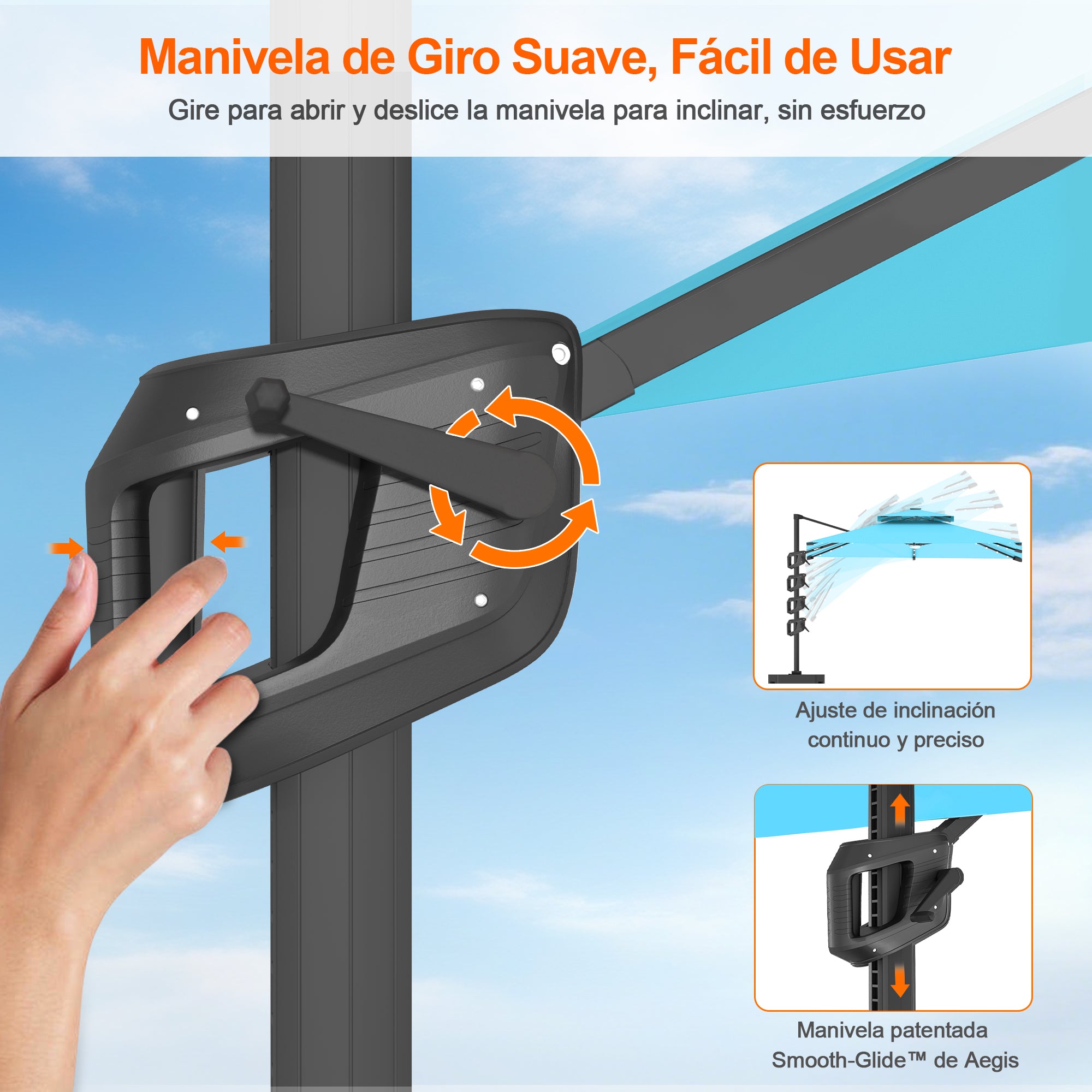 Patioslife Aegis Pro | Parasol Lateral Excéntrico 3x3m con LED Solar — Estructura de Aluminio Termolacado, Sombrilla Inclinable y Giratoria 360°