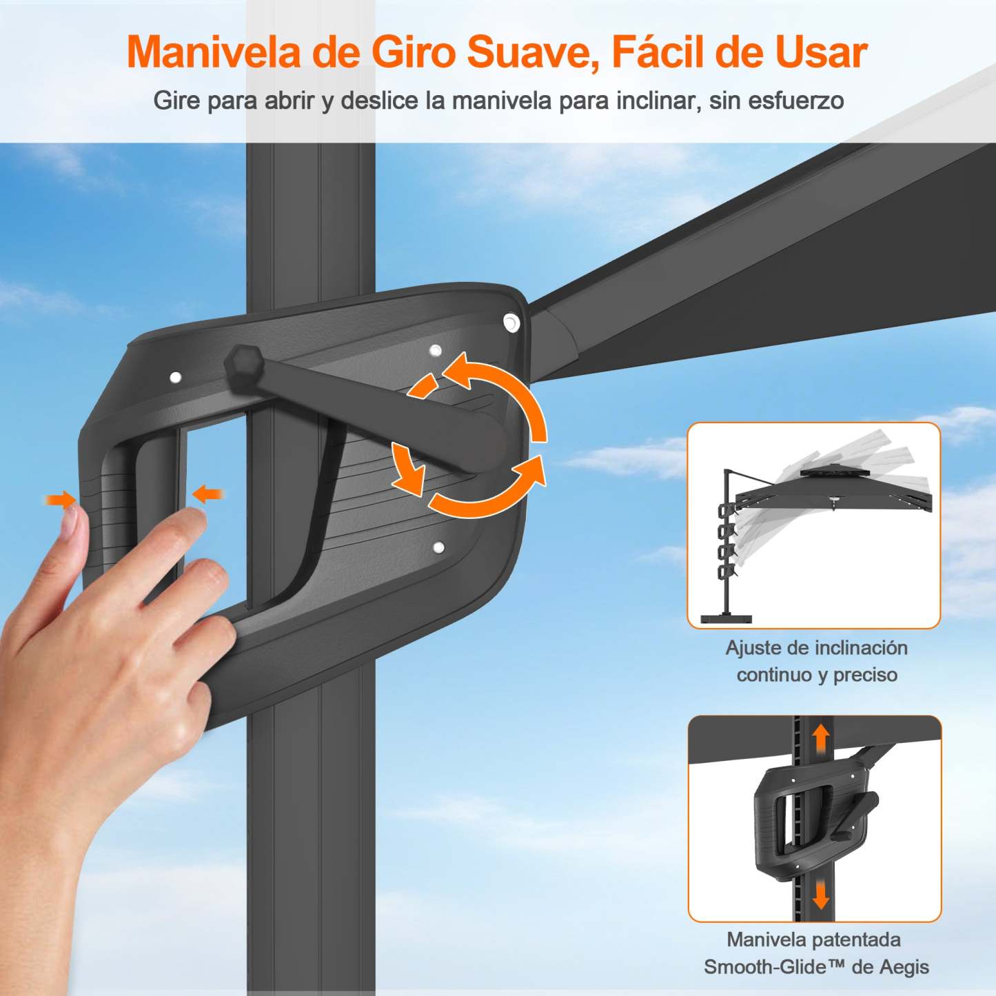 Patioslife Aegis Pro | Parasol Lateral Excéntrico 3x3m con LED Solar — Estructura de Aluminio Termolacado, Sombrilla Inclinable y Giratoria 360°