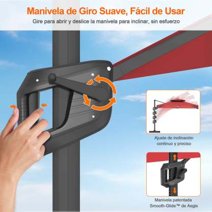 Patioslife Aegis Pro | Parasol Lateral Excéntrico 3x3m con LED Solar — Estructura de Aluminio Termolacado, Sombrilla Inclinable y Giratoria 360°