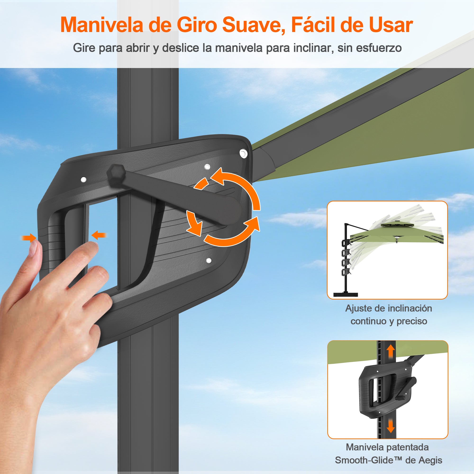 Patioslife Aegis Pro | Parasol Lateral Excéntrico 3x3m con LED Solar — Estructura de Aluminio Termolacado, Sombrilla Inclinable y Giratoria 360°