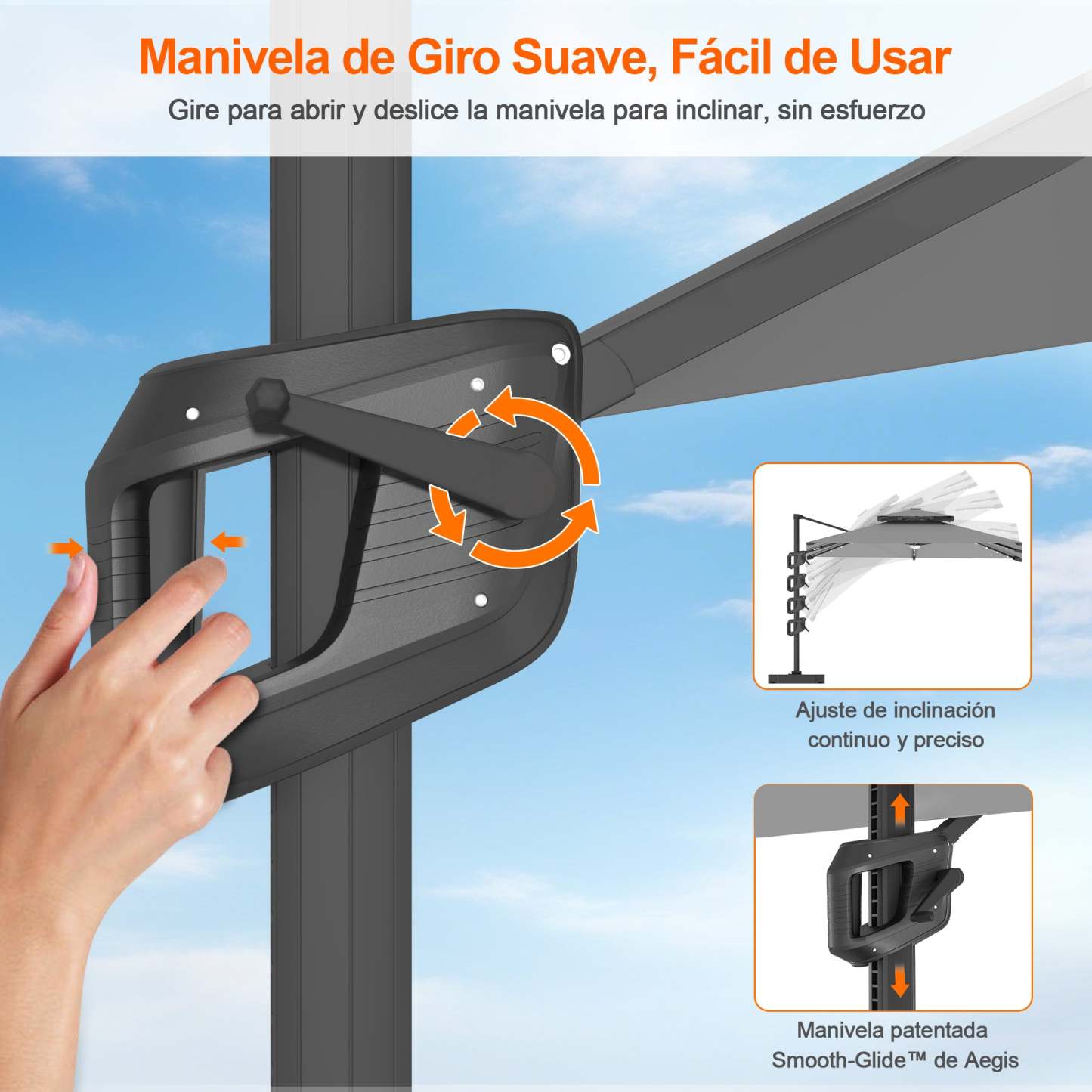 Patioslife Aegis Pro | Parasol Lateral Excéntrico 3x3m con LED Solar — Estructura de Aluminio Termolacado, Sombrilla Inclinable y Giratoria 360°