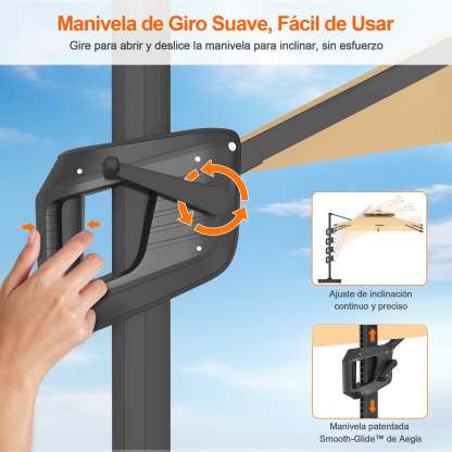 Patioslife Aegis Pro | Parasol Lateral Excéntrico 3x3m con LED Solar — Estructura de Aluminio Termolacado, Sombrilla Inclinable y Giratoria 360°