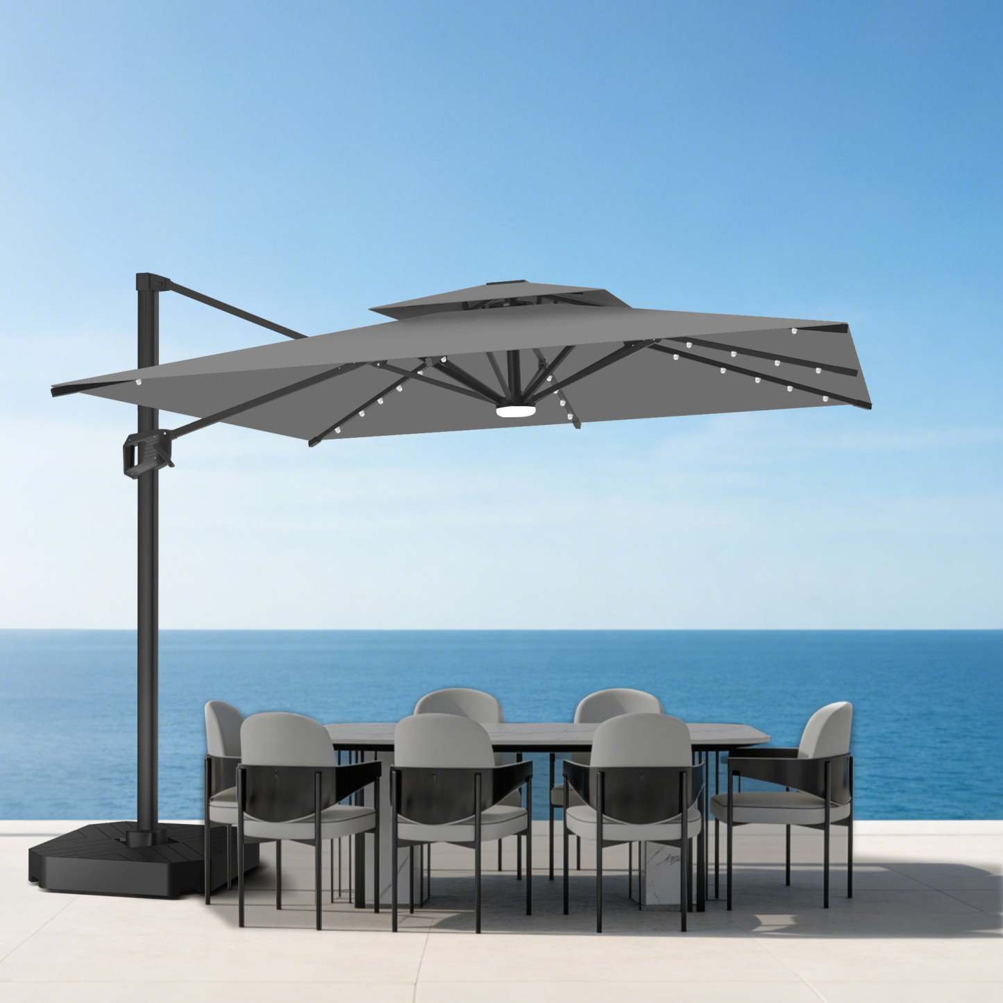 Patioslife Aegis Pro | Parasol Lateral Excéntrico 3x3m con LED Solar — Estructura de Aluminio Termolacado, Sombrilla Inclinable y Giratoria 360°