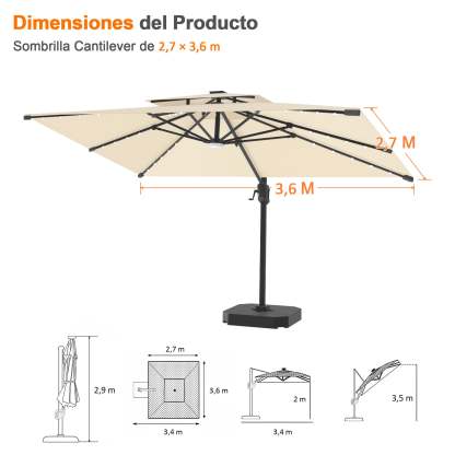 Patioslife Aegis Pro | Parasol Lateral Excéntrico 3x3m con LED Solar — Estructura de Aluminio Termolacado, Sombrilla Inclinable y Giratoria 360°