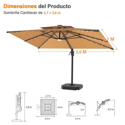 Patioslife Aegis Pro | Parasol Lateral Excéntrico 3x3m con LED Solar — Estructura de Aluminio Termolacado, Sombrilla Inclinable y Giratoria 360°