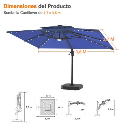 Patioslife Aegis Pro | Parasol Lateral Excéntrico 3x3m con LED Solar — Estructura de Aluminio Termolacado, Sombrilla Inclinable y Giratoria 360°
