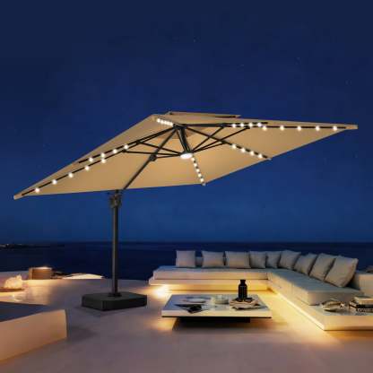 Patioslife Aegis Pro | Parasol Lateral Excéntrico 3x3m con LED Solar — Estructura de Aluminio Termolacado, Sombrilla Inclinable y Giratoria 360°