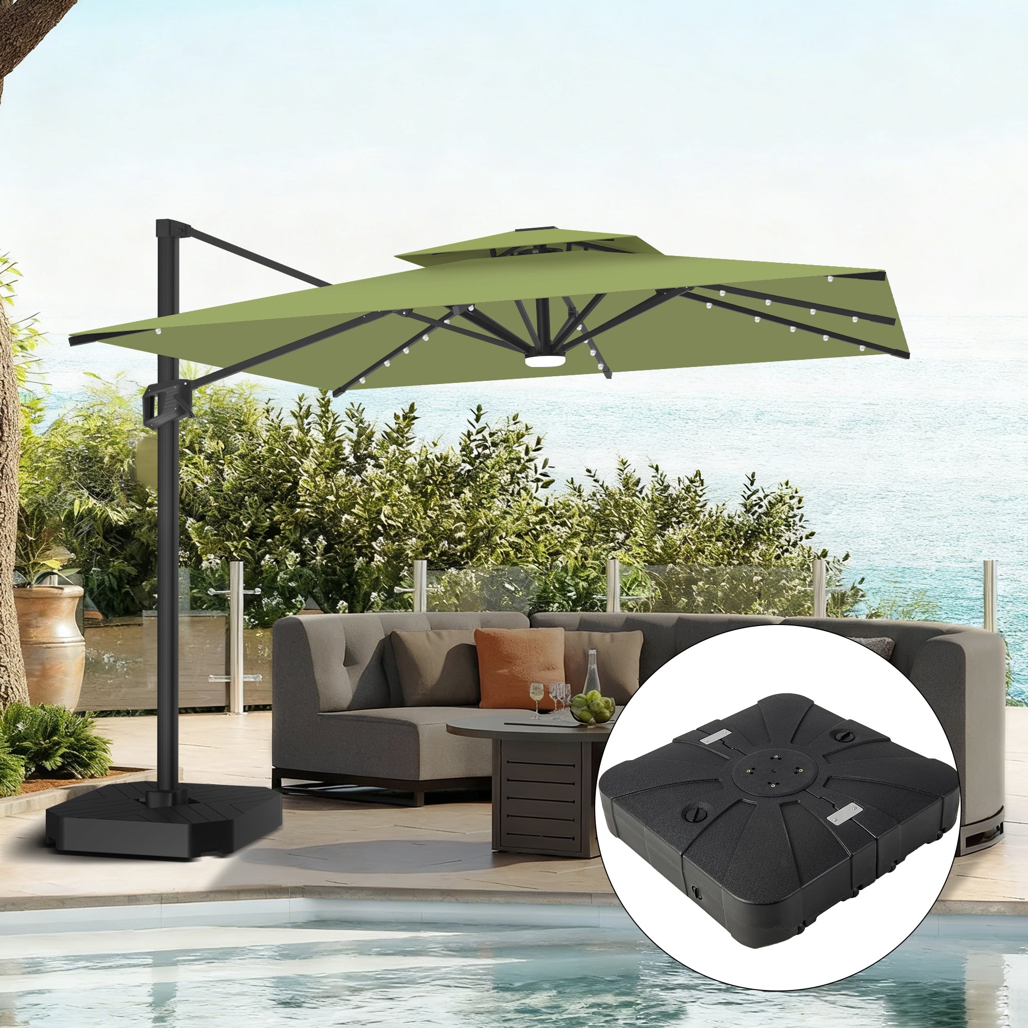 Patioslife Aegis Pro | Parasol Lateral Excéntrico 3x3m con LED Solar — Estructura de Aluminio Termolacado, Sombrilla Inclinable y Giratoria 360°