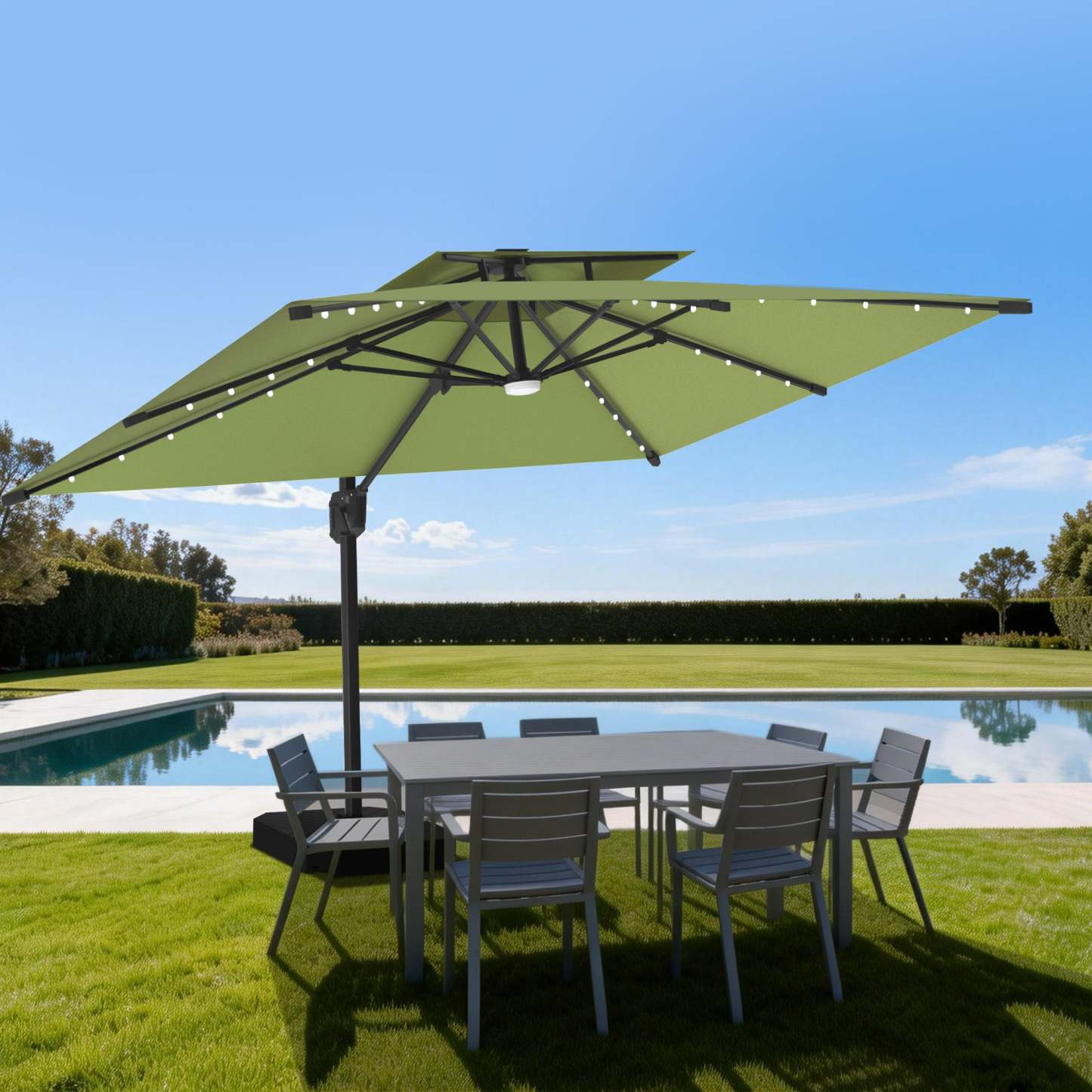 Patioslife Aegis Pro | Parasol Lateral Excéntrico 3x3m con LED Solar — Estructura de Aluminio Termolacado, Sombrilla Inclinable y Giratoria 360°