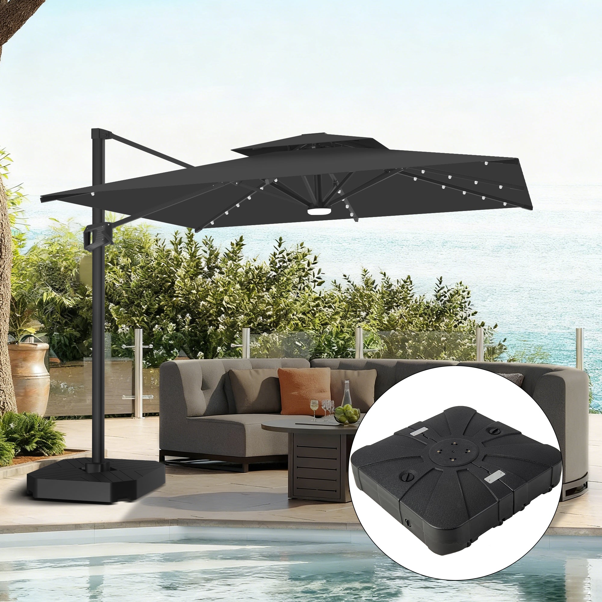Patioslife Aegis Pro | Parasol Lateral Excéntrico 3x3m con LED Solar — Estructura de Aluminio Termolacado, Sombrilla Inclinable y Giratoria 360°