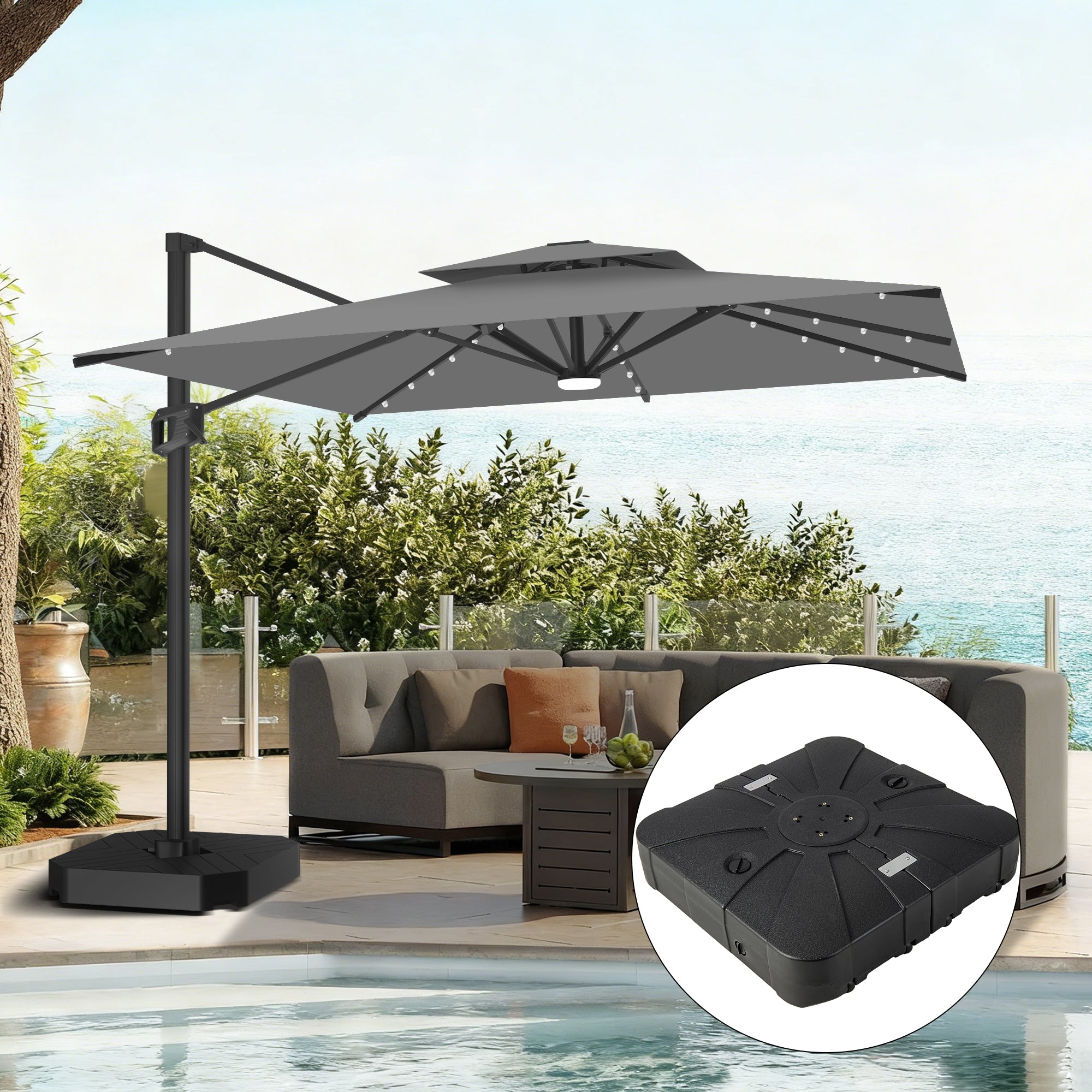 Patioslife Aegis Pro | Parasol Lateral Excéntrico 3x3m con LED Solar — Estructura de Aluminio Termolacado, Sombrilla Inclinable y Giratoria 360°