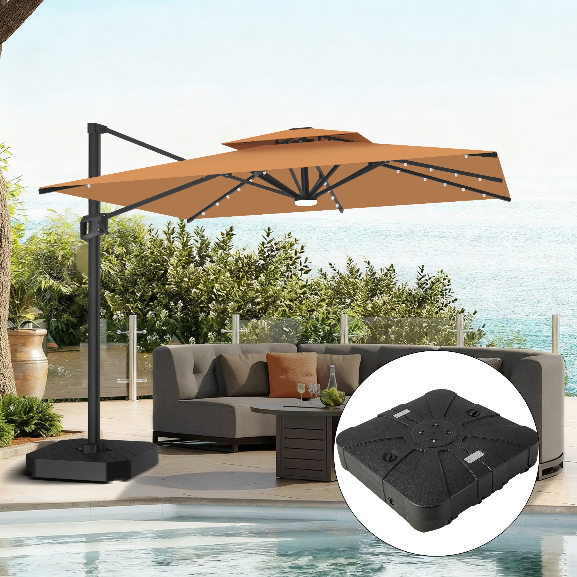 Patioslife Aegis Pro | Parasol Lateral Excéntrico 3x3m con LED Solar — Estructura de Aluminio Termolacado, Sombrilla Inclinable y Giratoria 360°
