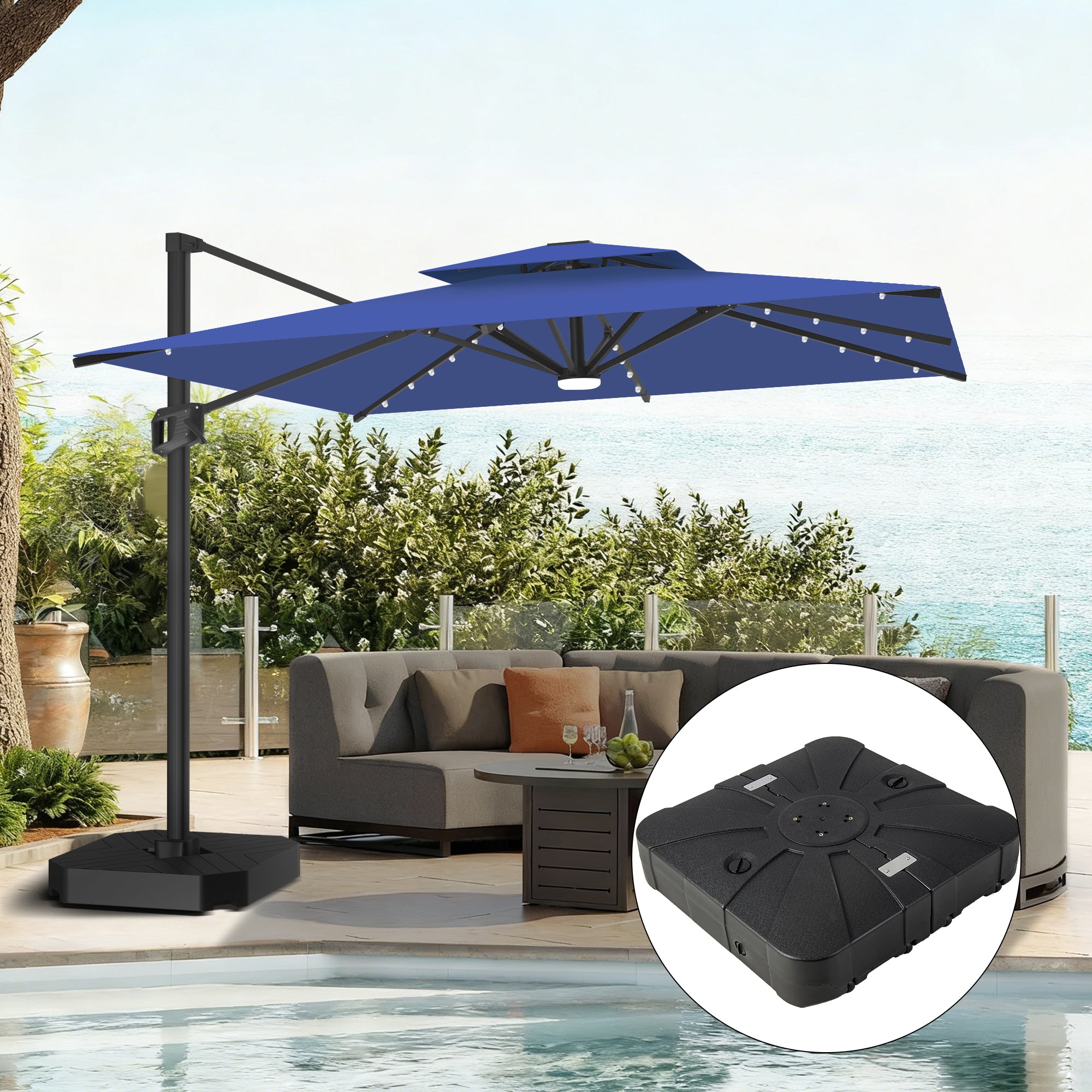 Patioslife Aegis Pro | Parasol Lateral Excéntrico 3x3m con LED Solar — Estructura de Aluminio Termolacado, Sombrilla Inclinable y Giratoria 360°