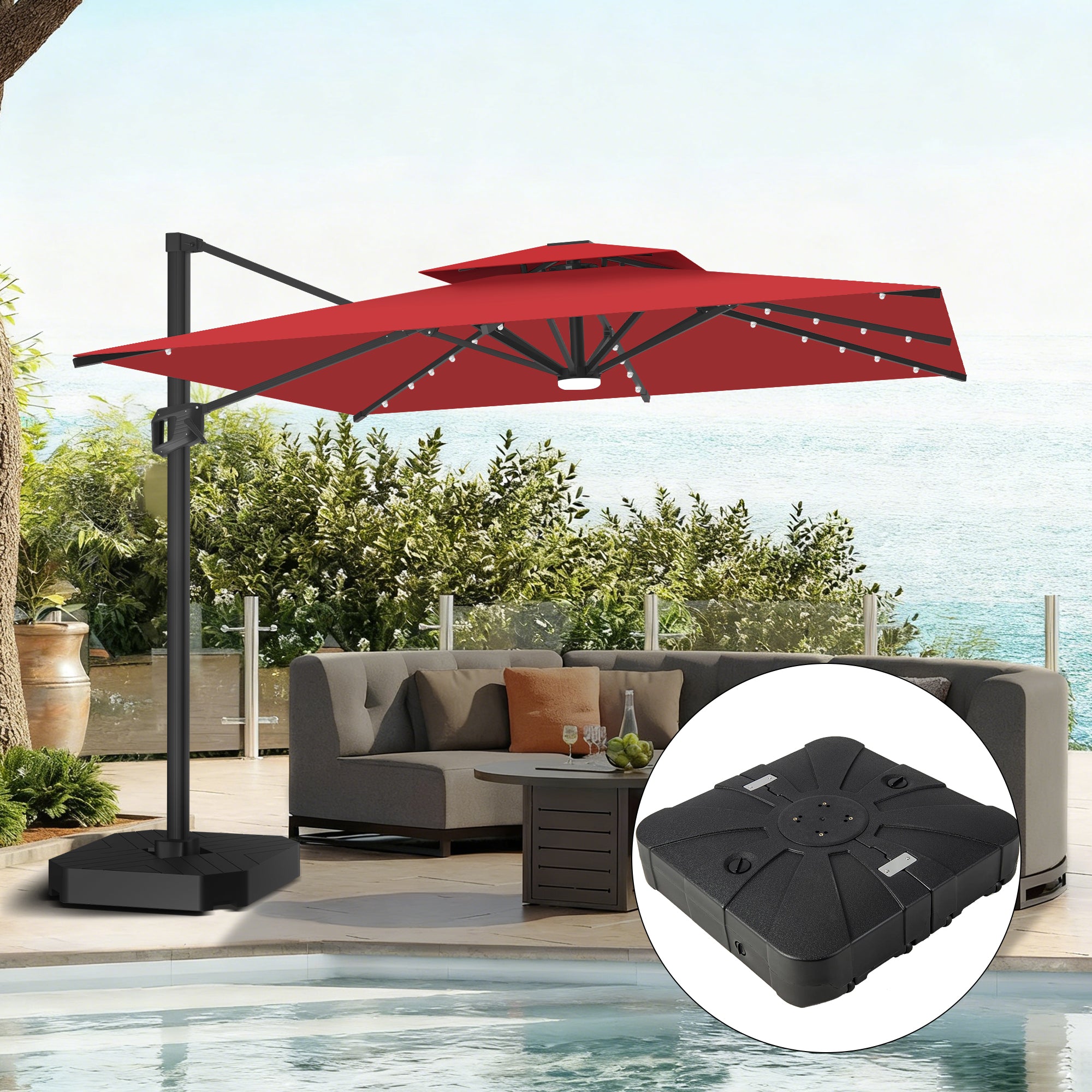 Patioslife Aegis Pro | Parasol Lateral Excéntrico 3x3m con LED Solar — Estructura de Aluminio Termolacado, Sombrilla Inclinable y Giratoria 360°
