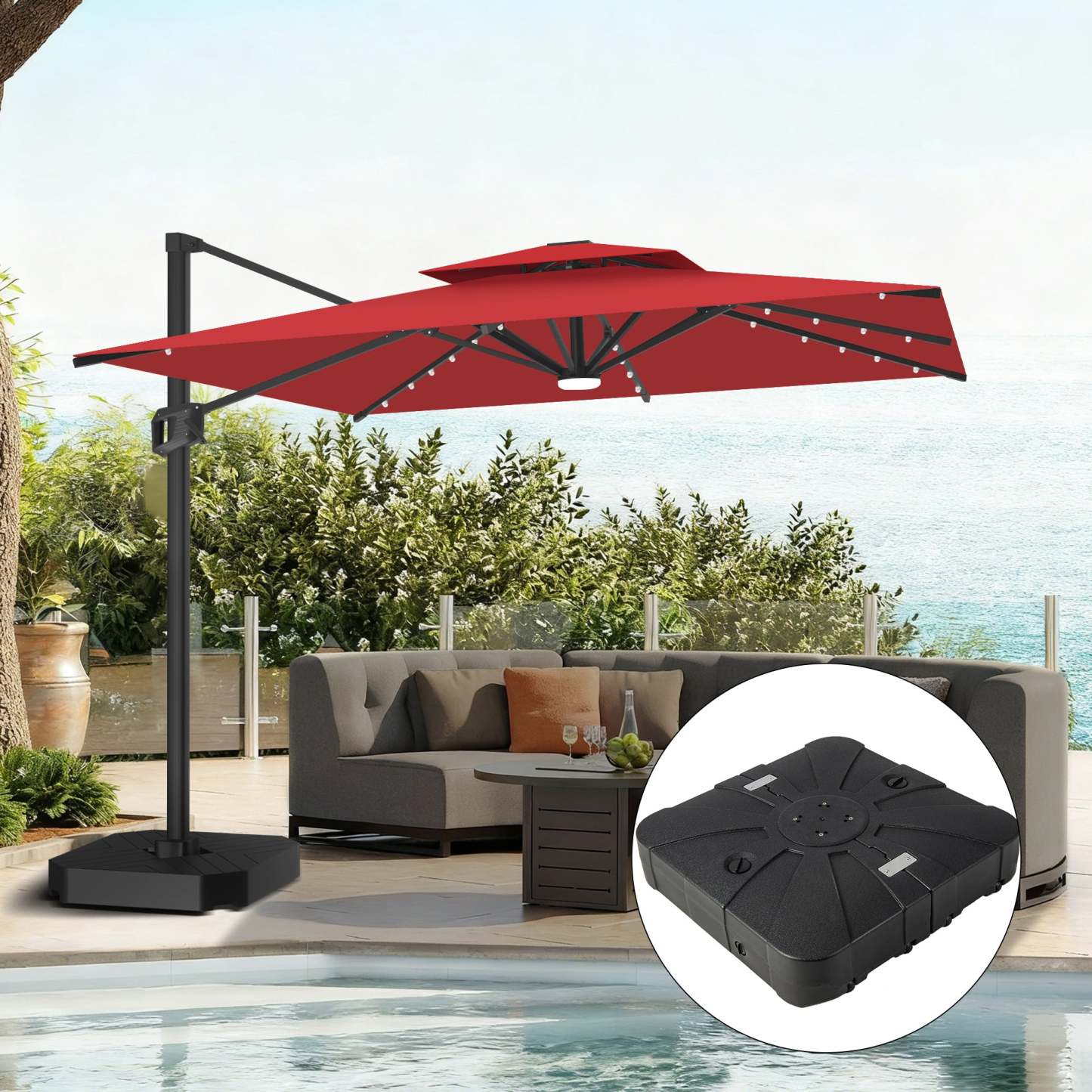 Patioslife Aegis Pro | Parasol Lateral Excéntrico 3x3m con LED Solar — Estructura de Aluminio Termolacado, Sombrilla Inclinable y Giratoria 360°