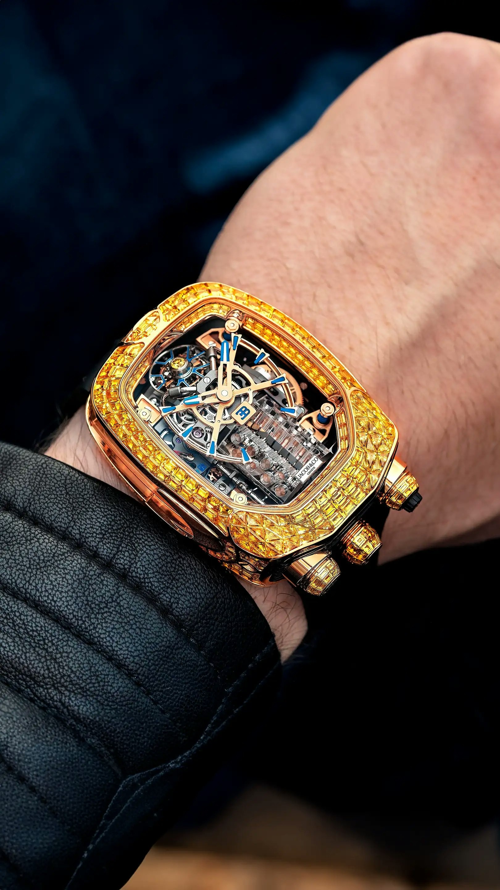 Bugthtatti Chiron Tourbillon Baguette |  Yellow Sapphires Jacthtob & Co.