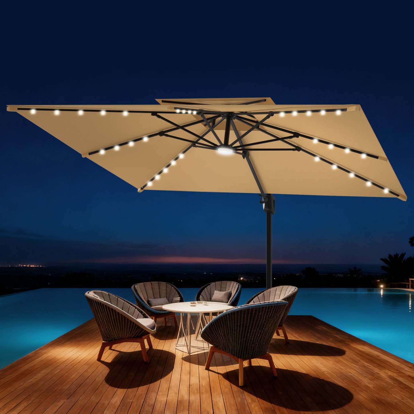 Patioslife Aegis Pro | Parasol Lateral Excéntrico 3x3m con LED Solar — Estructura de Aluminio Termolacado, Sombrilla Inclinable y Giratoria 360°
