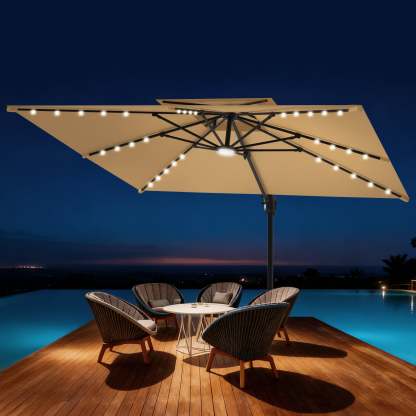 Patioslife Aegis Pro | Parasol Lateral Excéntrico 3x3m con LED Solar — Estructura de Aluminio Termolacado, Sombrilla Inclinable y Giratoria 360°