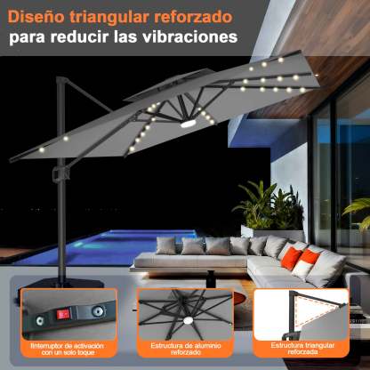 Patioslife Aegis Pro | Parasol Lateral Excéntrico 3x3m con LED Solar — Estructura de Aluminio Termolacado, Sombrilla Inclinable y Giratoria 360°
