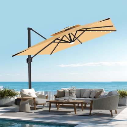 Patioslife Aegis Pro | Parasol Lateral Excéntrico 3x3m con LED Solar — Estructura de Aluminio Termolacado, Sombrilla Inclinable y Giratoria 360°