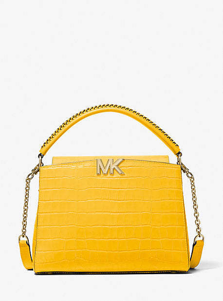 Karlie Medium Crocodile Embossed Leather Satchel