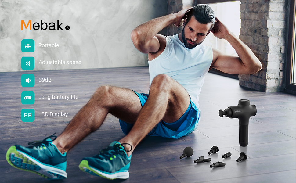 Mebak 3 Massage Gun Deep Tissue Percussion Muscle Massager Gun Handheld Electric for Body