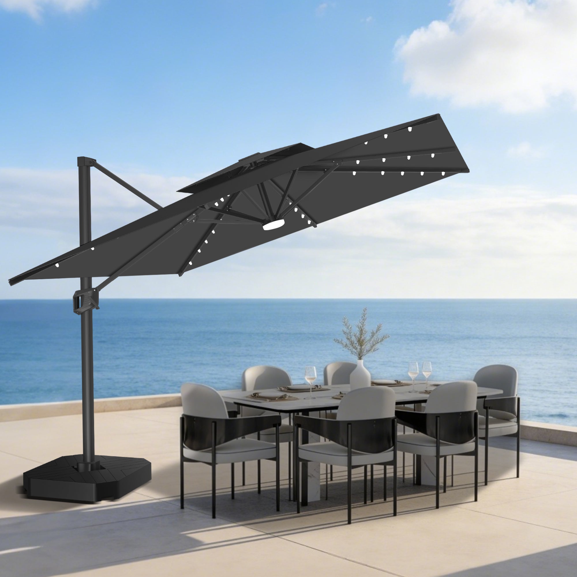 Patioslife Aegis Pro | Parasol Lateral Excéntrico 3x3m con LED Solar — Estructura de Aluminio Termolacado, Sombrilla Inclinable y Giratoria 360°