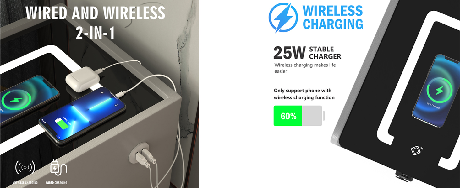 Nightstand with Wireless Charging Nightstand with Charging Station USB Nightstand