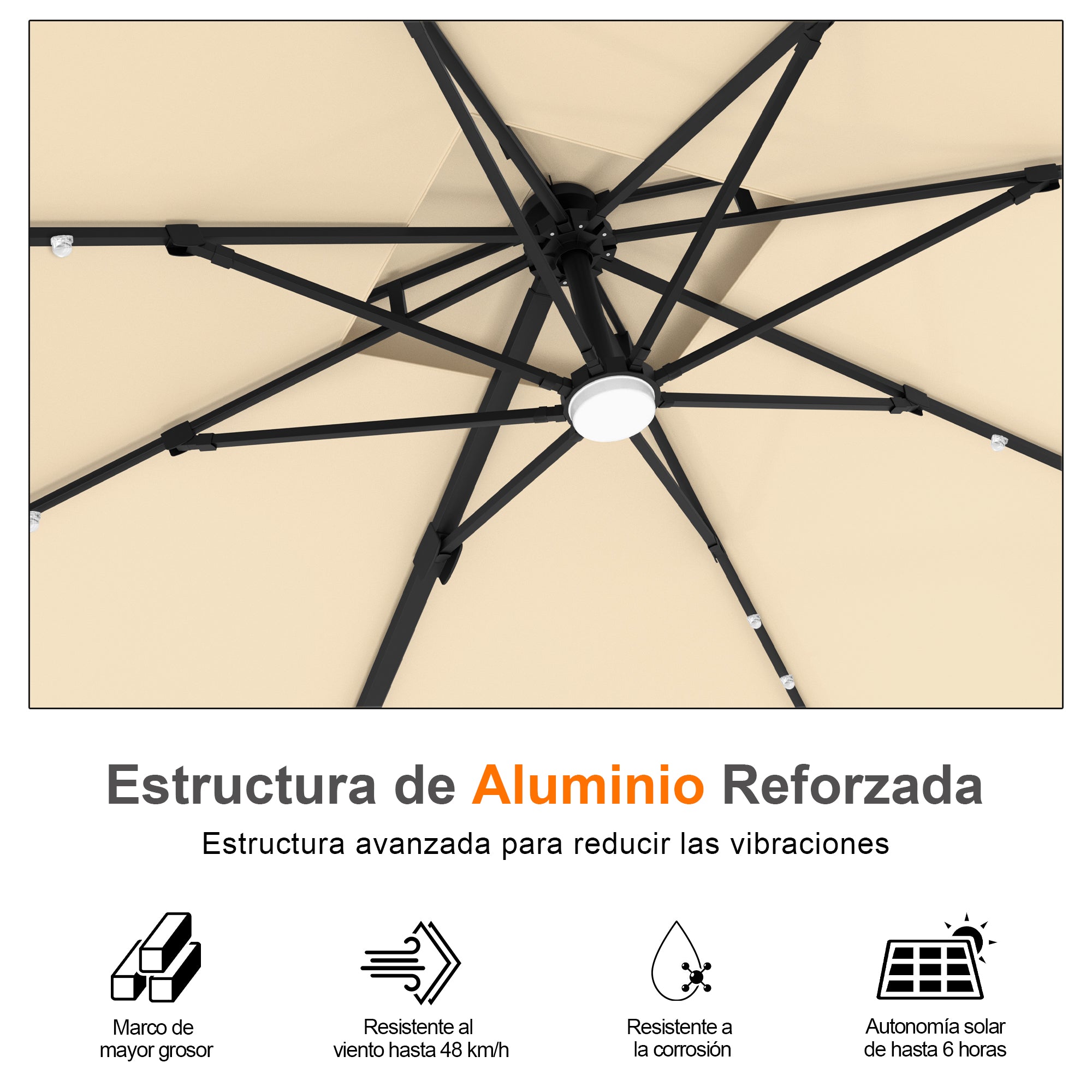 Patioslife Aegis Pro | Parasol Lateral Excéntrico 3x3m con LED Solar — Estructura de Aluminio Termolacado, Sombrilla Inclinable y Giratoria 360°