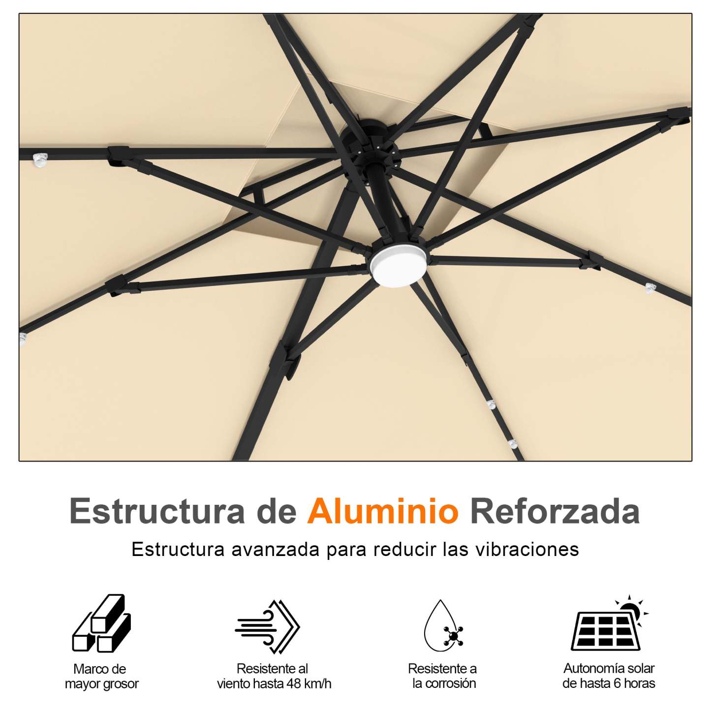 Patioslife Aegis Pro | Parasol Lateral Excéntrico 3x3m con LED Solar — Estructura de Aluminio Termolacado, Sombrilla Inclinable y Giratoria 360°